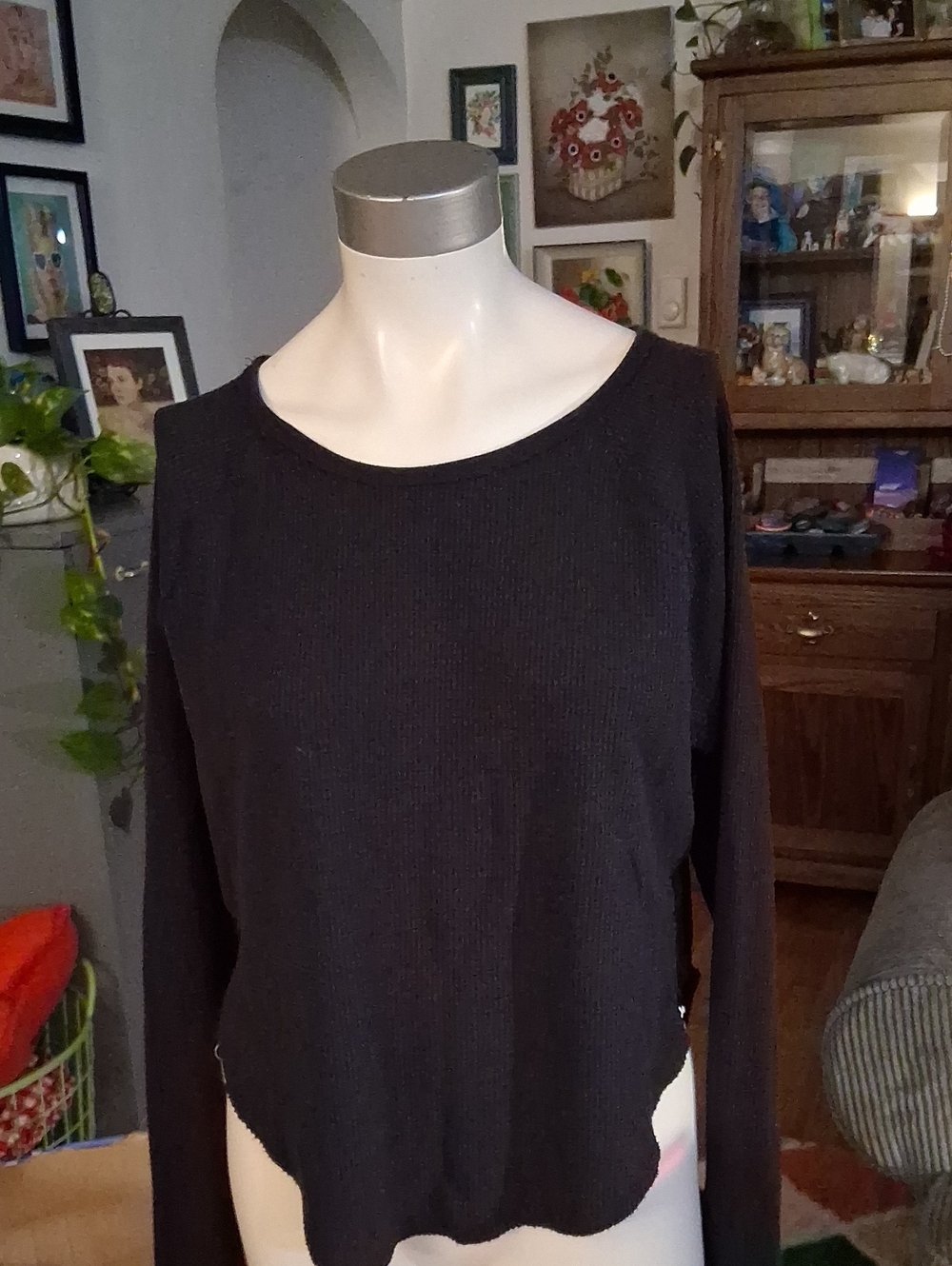 JoyLab Black Long-Sleeve Waffle Knit Crewneck